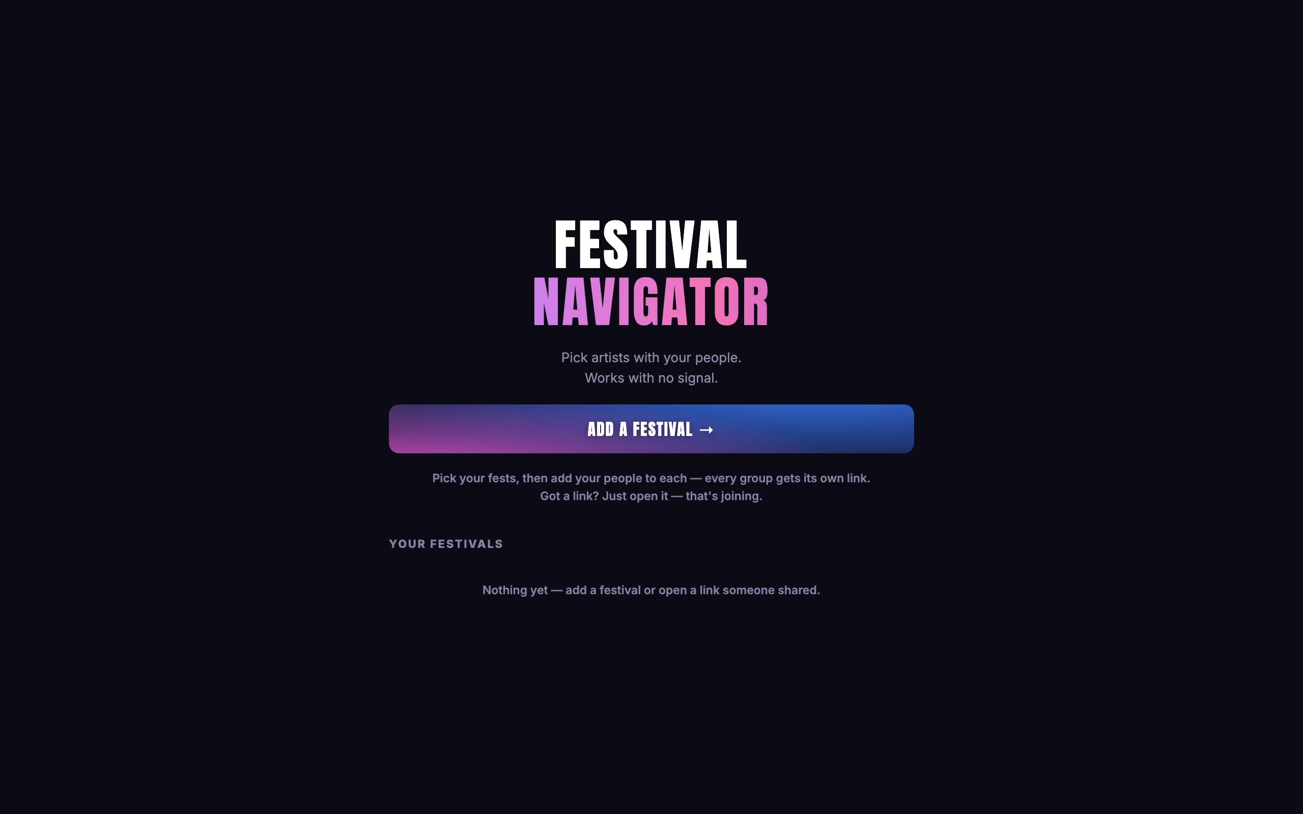 Screenshot of festival navigator